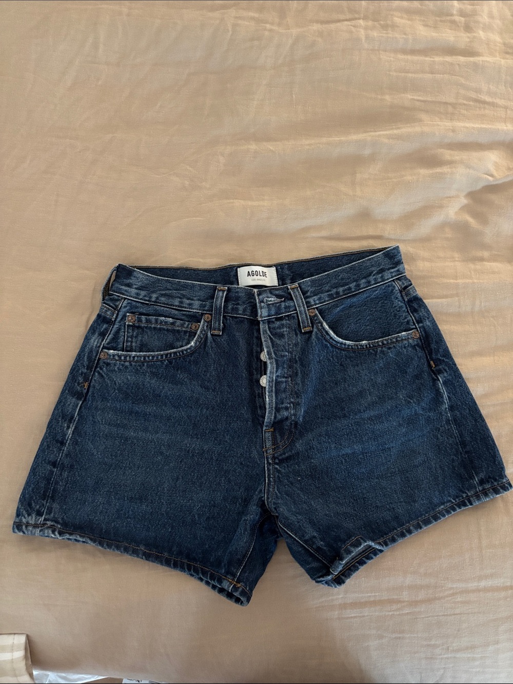 Agolde Parker long High-Rise Button-Fly Denim Shorts